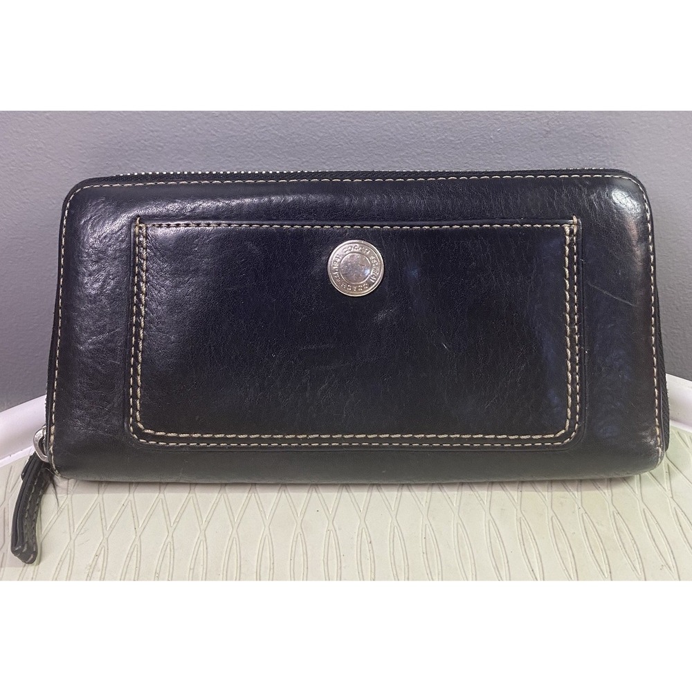 COACH Jet Black‎ Womens ZipAround Wallet Clutch 4.5x7.5 EUC